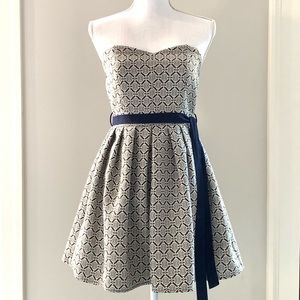 Preppy Strapless Navy and White Dress